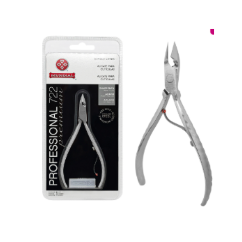 Alicate de Cutícula Mundial 722 Profissional em aço inox, ideal para manicures e salões de beleza.