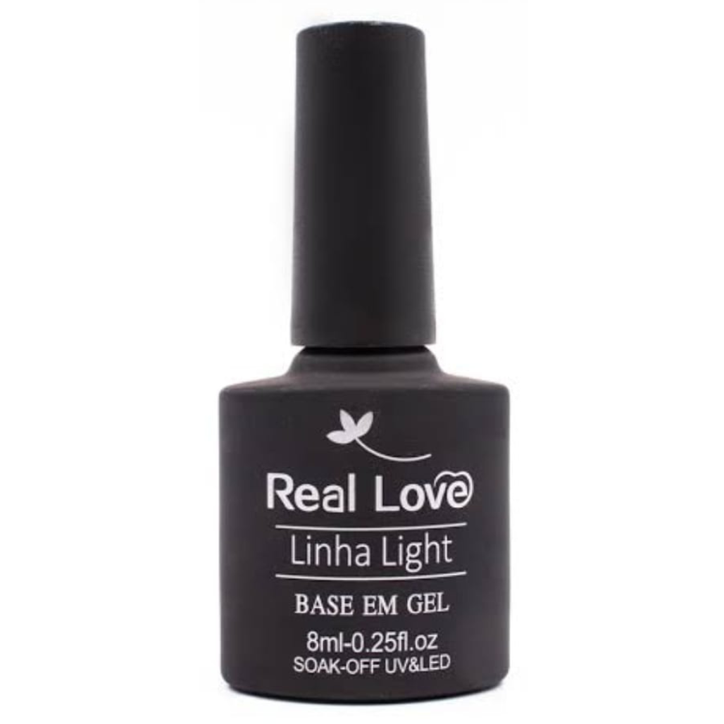 Frasco da Base em Gel Real Love Linha Light 10ml, ideal para blindagem e fortalecimento das unhas.