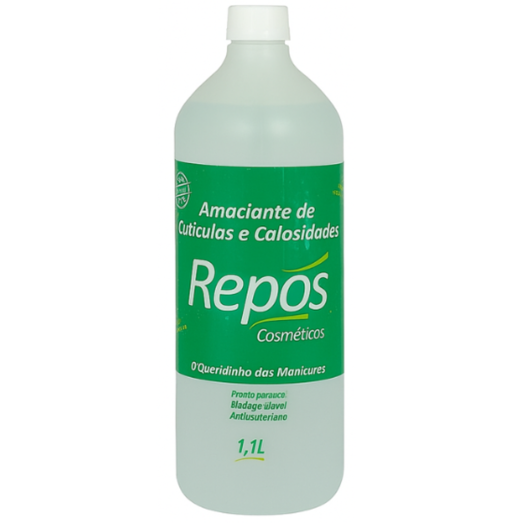 Frasco de Amaciante de Cutículas e Calosidades Repôs 1,1L para uso profissional em manicures, pedicures e podologia.