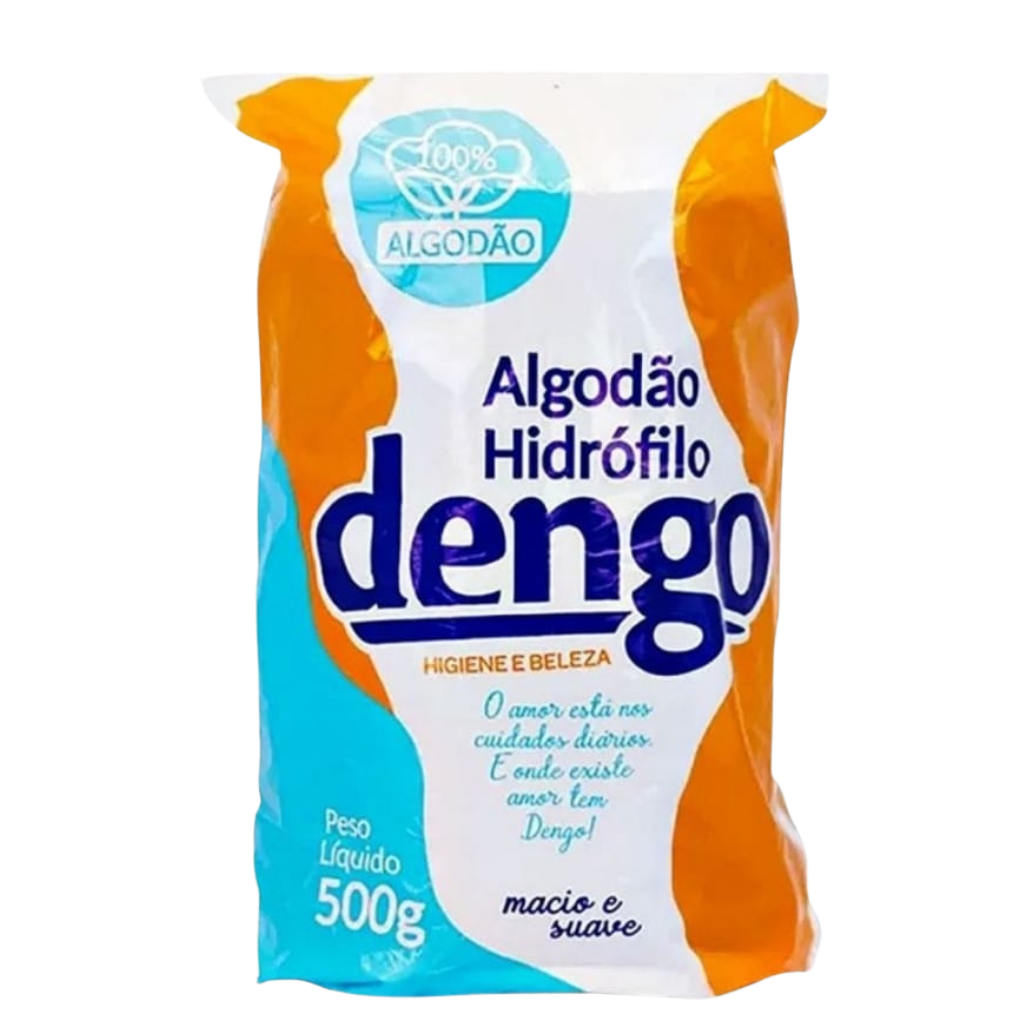 Rolo de Algodão Hidrófilo Dengo 500g para uso profissional em manicures, esmalterias e salões de beleza ou hospitalar.